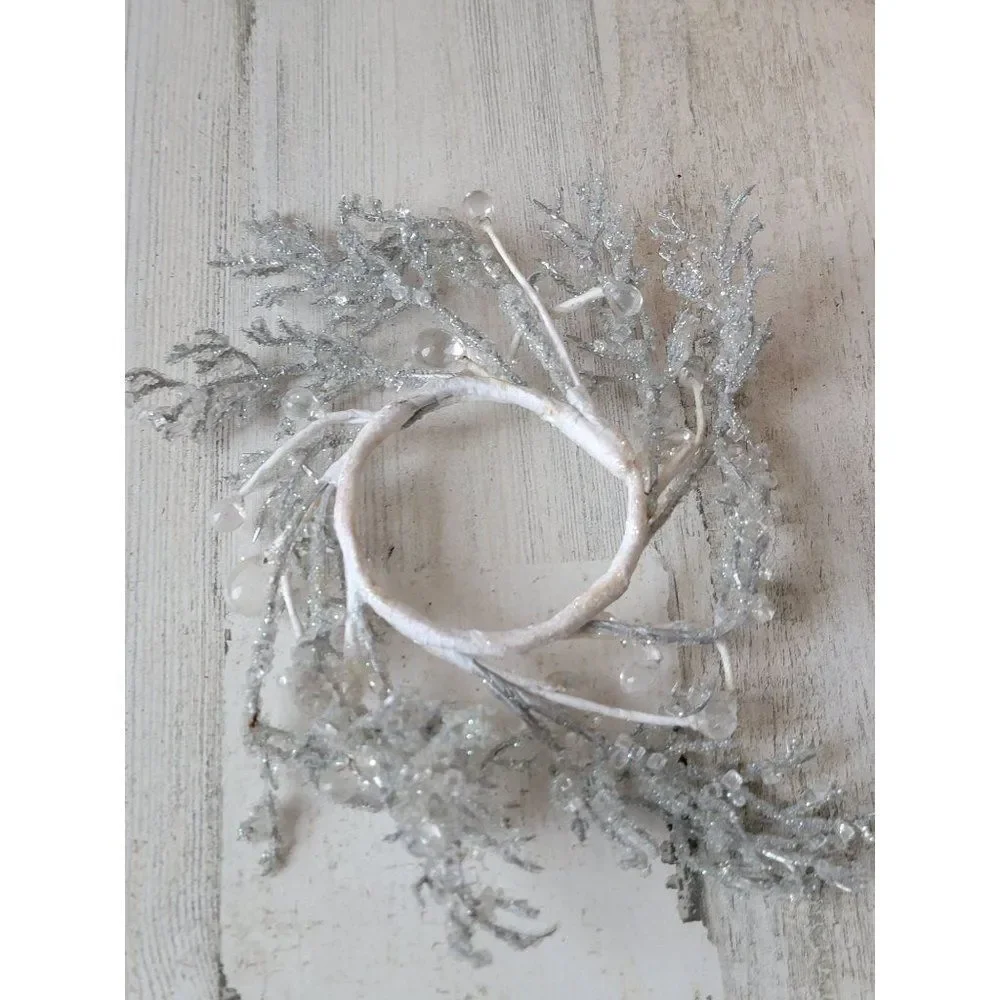 Mini white silver snow tree‎ wreath ornament Xmas decor